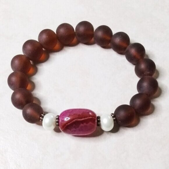 Big Bold & Chunky Stretch Bracelet - Multi Colored Agate + Recycled Glass Beads - Picture 5 of 9